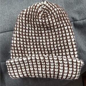 Brown and White Knit Beanie